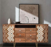 Corsica Traditional Full-Size Premium Stencil Carving Solid Mango Wood Sideboard Storage Cabinet & Chest